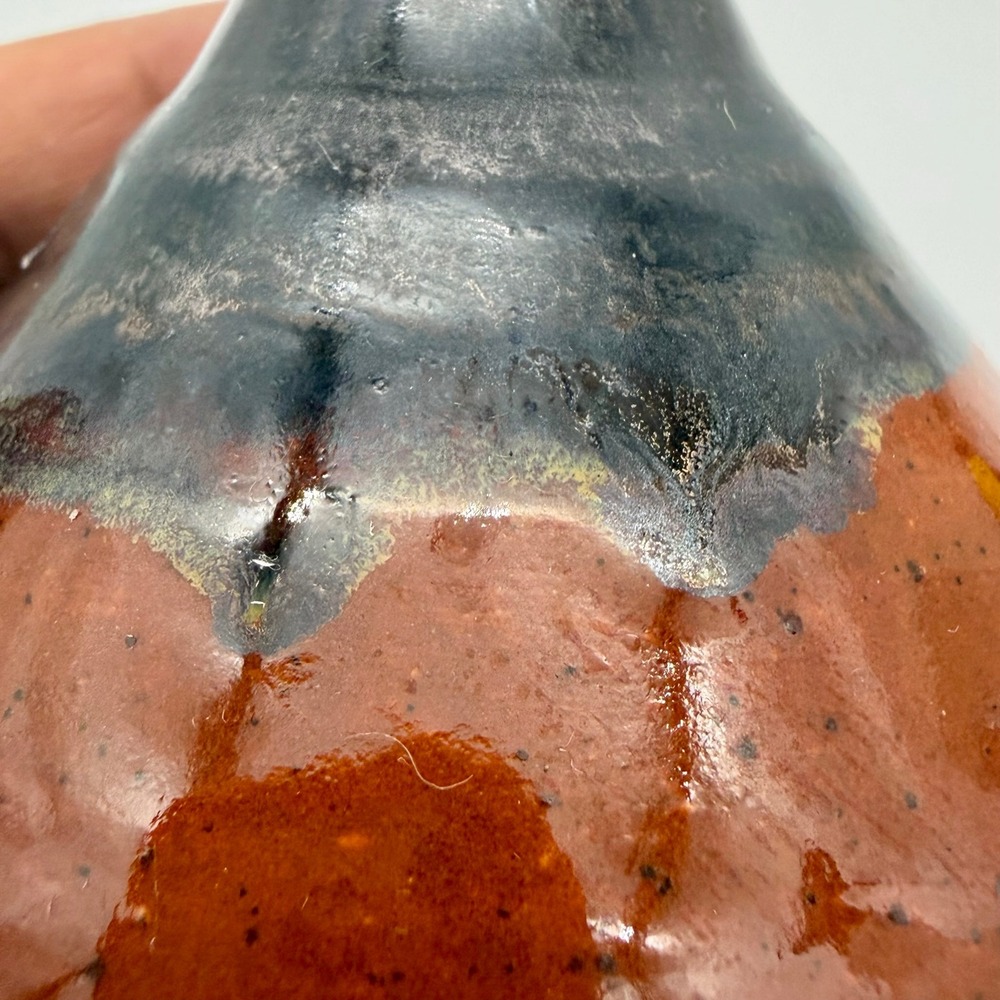 B Carroll Studio Pottery Weed Pot Vase Rust Brown Drip Glaze Ceramic Signed - Picture 6 of 11